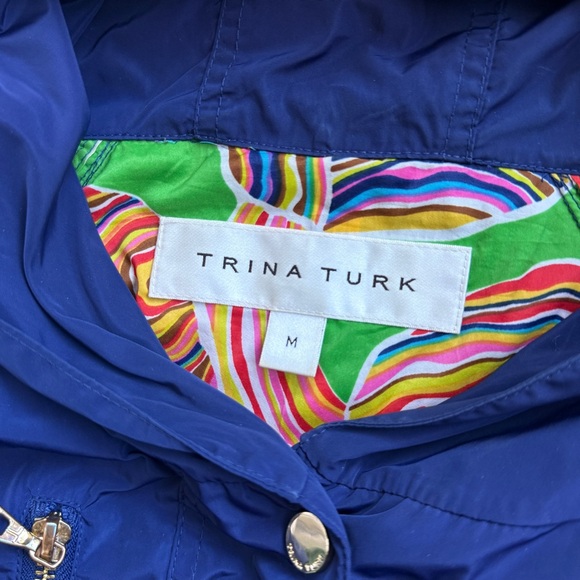 Trina Turk Blue Belted Rain Trench Coat | Size M | Classic & Chic - Picture 13 of 14